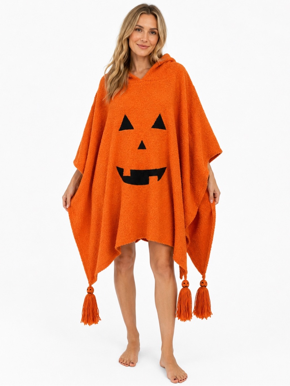 🦋Halloween Pumpkin Hooded Poncho Orange Jack O Lantern One Size
Soft, cozy